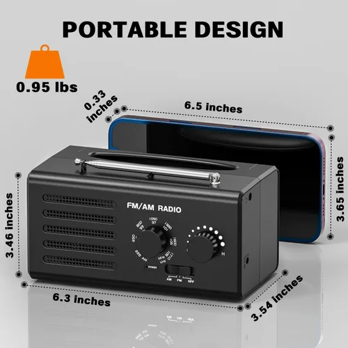 Vista 6 de Radio AM FM portátil, radio transistor Goodes enchufable de pared con batería con la mejor recepción, altavoz fuerte, excelente sonido, radios Cian