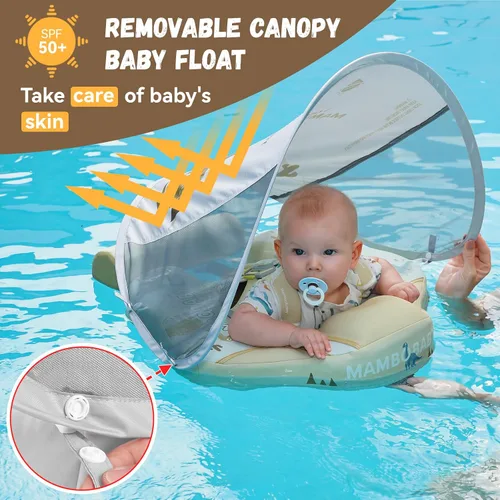 Vista 3 de GENTEACO Mambobaby Baby Swim Float with Canopy Non-Inflatable Infant Pool Float with Tail Solid Skin-Friendly Material for 3-24 Months Toddler Boys