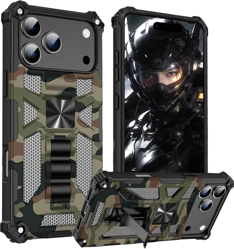 Vista 26 de CCSmall Funda de camuflaje para Apple iPhone 14 para hombres, protección resistente a prueba de golpes con función atril para iPhone 14 MC verde