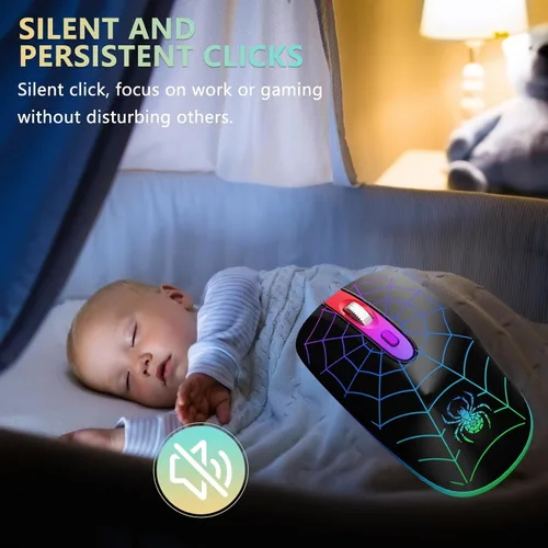 Vista 5 de Ratón inalámbrico FUWANG, ratón Bluetooth LED recargable, ratón óptico USB portátil de 2.4G con Bluetooth de dos modos, ratones de computadora
