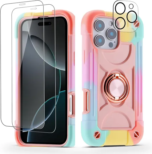 Vista 84 de Funda para iPhone 11 de 6.1 pulgadas con soporte de anillo, con 2 protectores de pantalla de vidrio, resistente a los golpes, resistente a