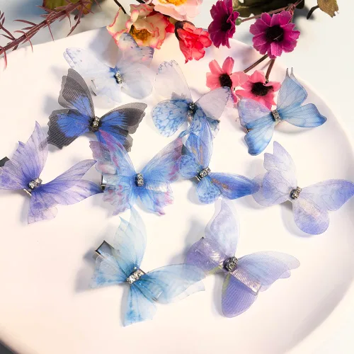Vista 8 de Clip de mariposa para decoración del cabello, pinzas para el cabello de mariposa en movimiento para niñas (Bule-10PCS)