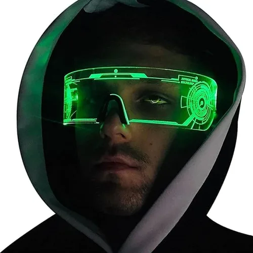 Vista 3 de Tefiohen Gafas de sol con luz LED geniales 7 colores y 4 modos Cyberpunk Futuristas Gafas de sol luminosas para niños y adultos