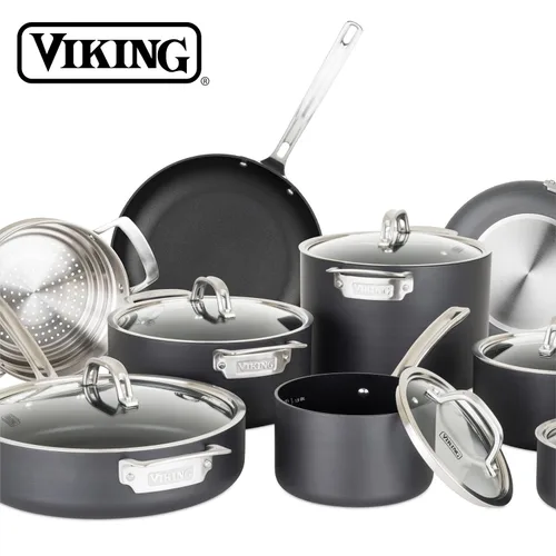 Vista 6 de Viking Olla antiadherente, 8 cuartos de galón anodizada dura olla de sopa antiadherente con tapa de vidrio, gris