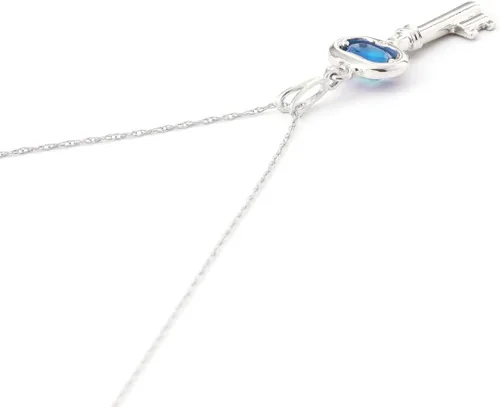 Vista 5 de Galaxy Gold GG 0.5 Carat 14k Solid White Gold Necklace with Natural Blue Topaz Key Pendant Charm Pendant
