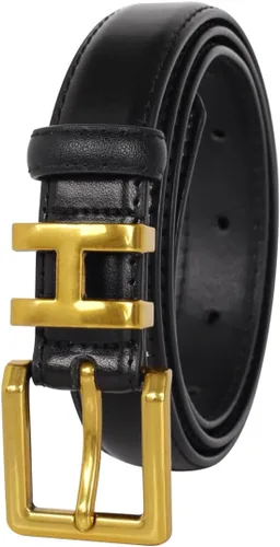 Vista 66 de Cinturón de cuero clásico con hebilla de metal para mujer con vestido de jeans