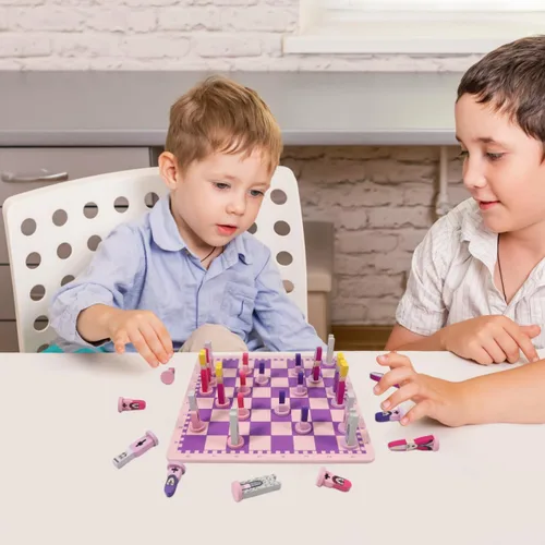 Vista 5 de TOYANDONA Juego de ajedrez de viaje 3 en 1, juguetes educativos de ajedrez con tablero para niños y adultos, juego de mini piezas de madera