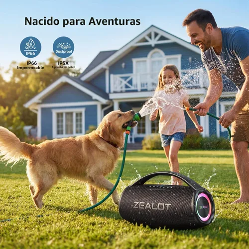 Vista 5 de ZEALOT Altavoz Bluetooth portátil para playa de 80 W, altavoz inalámbrico Bluetooth, altavoz impermeable IP67 para exterior/hogar, sonido estéreo