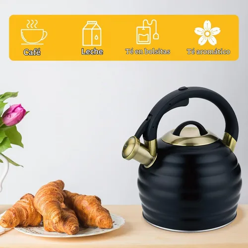 Vista 7 de Tetera de Té para Estufa Superior con Silbato, Tetera de 3.2 Quarts de Acero Inoxidable con Asa Ergonómica Resistente al Calor