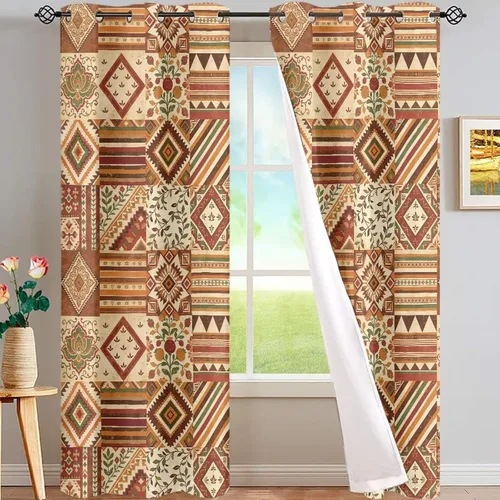 Vista 9 de Dreaweet African Tribal Blackout Curtains 63 Inch Long 2 Panels Set Bohemian Ethnic Geometric Grommet Top Thermal Insulated Curtains for Living Room
