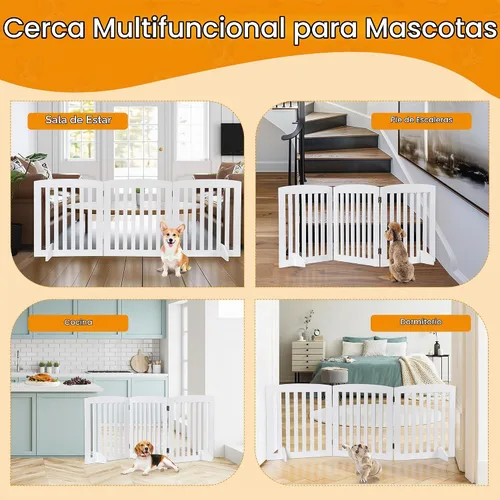 Vista 4 de ZENY Puerta para mascotas de 24 pulgadas, puerta plegable independiente para perros de 3 paneles, forma en Z, color blanco, valla de madera