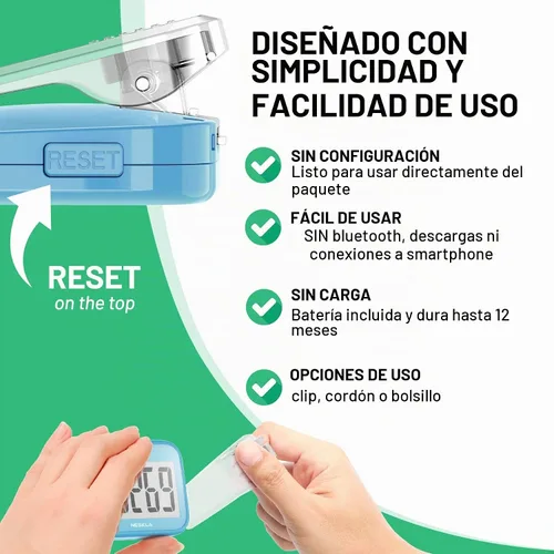 Vista 3 de 3D Pedometer, Simple Step Counter with Large LCD Display for Walking Azul cielo