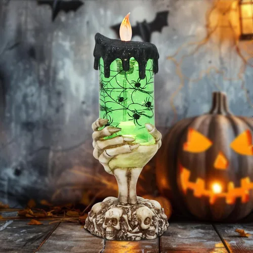 Vista 9 de Eldnacele Velas de Globo de Nieve de Halloween Lámpara Iluminada, Operada con Batería Vela Giratoria Espeluznante de Tornado de Agua Brillante Sin