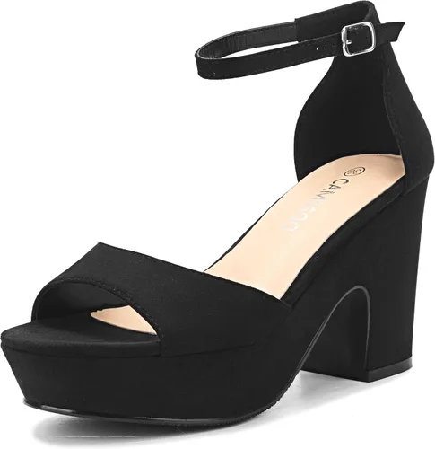 Vista 9 de CAMSSOO Sandalias de plataforma para mujer, de gamuza, con puntera abierta, correa al tobillo, a la moda, sexy, para boda, con bloques de tacón