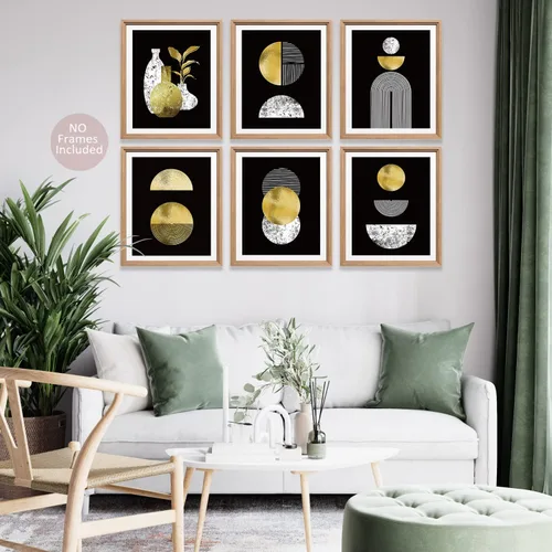 Vista 9 de MTL HOE Juego de 6 impresiones artísticas bohemias doradas y negras para pared (8 x 10), decoración artística de pared brillante, impresiones