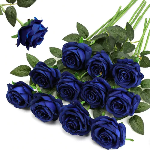Vista 9 de Rosas artificiales negras – 10 piezas de rosas artificiales falsas de seda con tallos para decoración del hogar, boda, hotel, oficina, centro de mesa