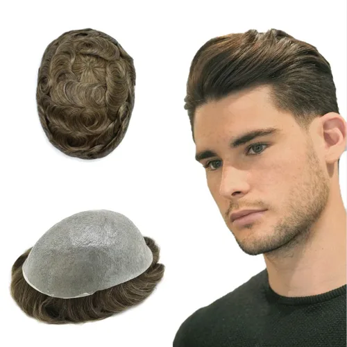 Vista 39 de Toupee - Sistema de reemplazo de cabello humano 100% europeo Remy, 0.002 in, piel ultrafina, pelo de poliuretano para hombre, línea capilar en V