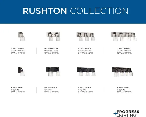 Vista 16 de Progress Lighting Rushton Collection - Lámpara de tocador de baño de cristal transparente (1 lámpara), níquel cepillado