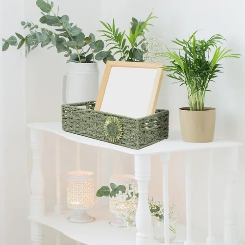 Vista 3 de Cesta de papel higiénico para organizador de baño con tapa de tanque - Verde
