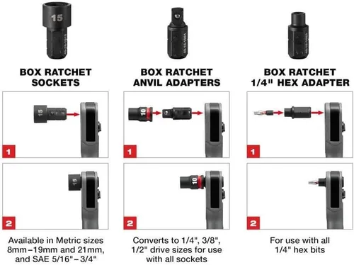 Vista 4 de Adecuado para Milwaukee 49-16-1640 Box Ratchet Socket SAE Set - 8 PC, negro