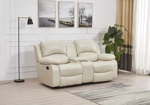 Vista 3 de Betsy Furniture Sofá reclinable de piel sintética con consola 8018, varios colores (beige, sofá biplaza)