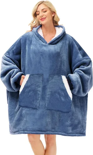 Vista 27 de Kipswiza Manta Ponible con Capucha para Mujeres y Hombres, Sudadera de Mantas con Capucha de Sherpa Suave y Acogedora Extragrande como Regalos