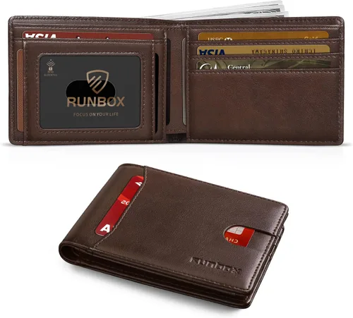 Vista 12 de RUNBOX Cartera delgada para hombre, 11 ranuras para tarjetas de crédito, de cuero, con bloqueo RFID, pequeña, delgada, plegable, minimalista 0 negro