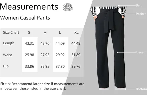 Vista 6 de VOIKERDR - Pantalones de trabajo largos, elásticos, pierna recta, cintura alta con cinturón, para mujer