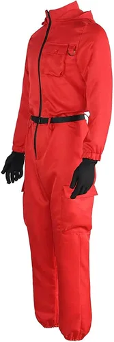 Vista 3 de Men Red Jumpsuit Cosplay Costumes Red Suit Adult Outfit Halloween