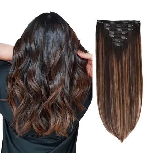 Vista 10 de Extensiones de cabello humano real con broches, 4.23 oz, 7 unidades, extensiones de cabello humano real con clip, de 14 pulgadas, rubio ceniza a
