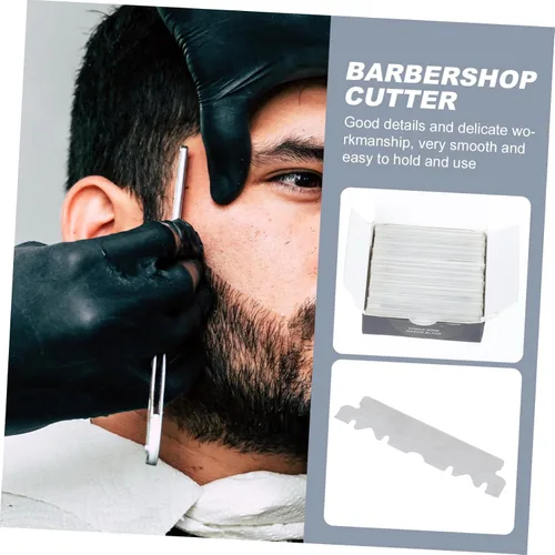 Vista 5 de Beavorty 300 piezas de cuchilla de afeitar cortador de cara cortador de barbería cuchillas recubiertas de platino afeitador para hombres viejo