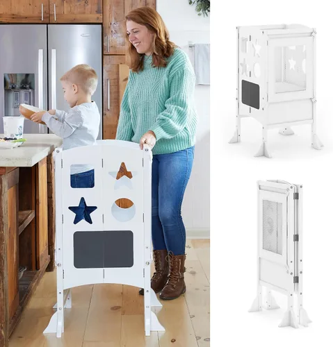 Vista 12 de Guidecraft Classic Kitchen Helper® - Torre para niños pequeños, color gris: plegable, altura ajustable, taburete de aprendizaje para niños