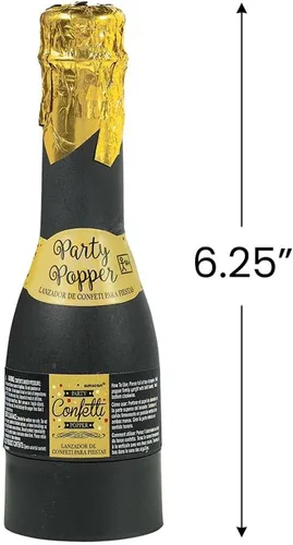 Vista 2 de Divertido Lanzador de Confeti en Mini Botella de Papel Dorado y Negro - 6.25" (1 Pieza) - Lanzador Versátil y Elegante - Perfecto para Fiestas