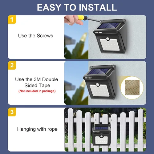 Vista 6 de Upgraded 28 LEDs Wireless Sensor de movimiento solar luz recargable impermeable luces de seguridad Potente Para al aire última intervensión Patio