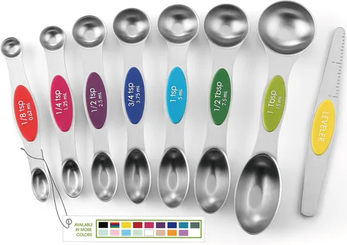 Vista 17 de Spring Chef Juego de cucharas medidoras magnéticas de acero inoxidable con imanes N45 fuertes, accesorios de cocina de metal resistente para hornear