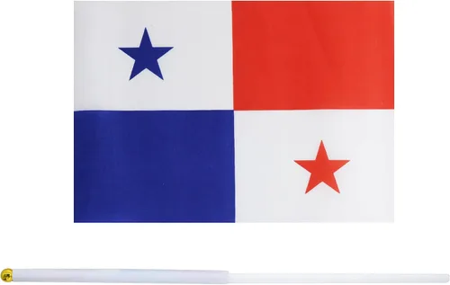 Vista 2 de Paquete de 10 banderas panameñas de Panamá en palo de 5 x 8 pulgadas, decoraciones patrióticas, decoración de aula, pequeñas mini banderas en palos