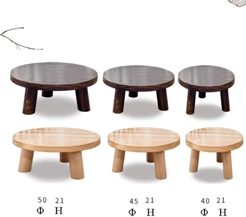 Vista 3 de Mesa de Centro Mesa de centro de estilo japonés Pequeña Mesa de centro simple Ventanas de bahía Mesa baja Mesa de té redonda de madera Mesa de té