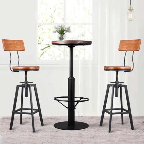 Vista 5 de Taburetes de bar industriales con respaldo de madera de 25 a 32 pulgadas de altura ajustable para isla de cocina, silla de comedor, taburete extra