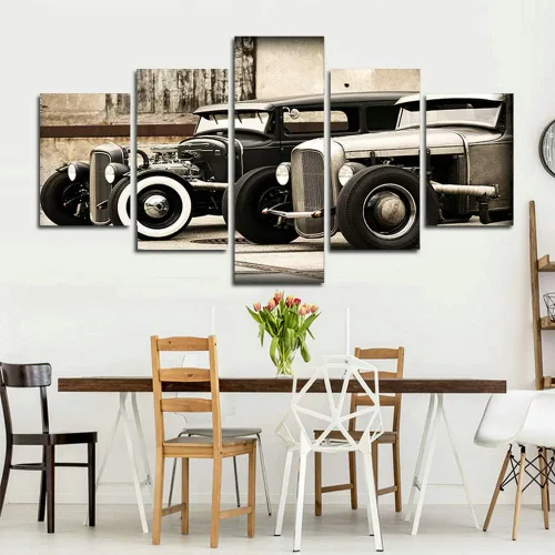Vista 4 de LiftGather Póster modular HD impreso en lienzo, marcos de pintura para sala de estar, arte de pared, 5 piezas de Hot Rod vintage, fotos de automóvil