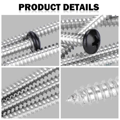 Vista 3 de QISHENG Black Head 100 PCS #4x1/4(0.25 pulgadas) Tornillos Phillips para Madera de Cabeza Redonda de Acero Inoxidable, Tornillo de Acero Inoxidable