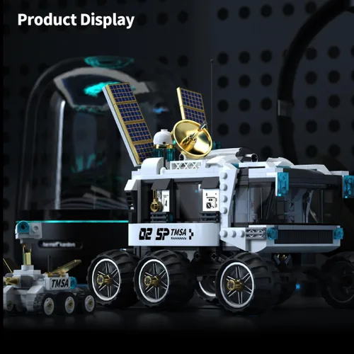 Vista 5 de Space Explorer Lunar Rover - Juego de bloques de construcción de vehículos espaciales todo terreno Moon Rover con mini vehículo lunar, regalo