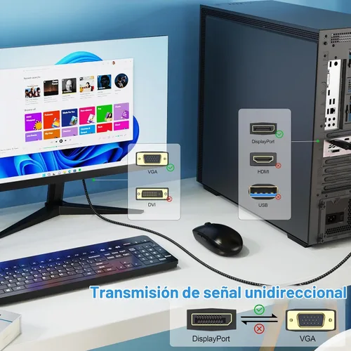 Vista 3 de Cable DisplayPort a VGA, puerto de pantalla DP a VGA 1080P@60Hz, trenzado