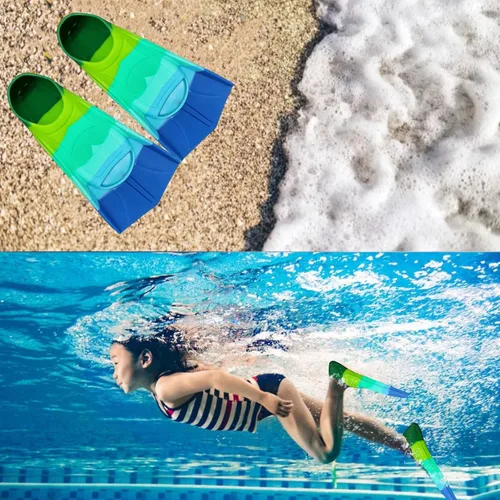 Vista 8 de Fadgesy - Aletas de entrenamiento de natación, cómodas aletas de silicona para nadar y bucear, tamaño adecuado para niños, niñas, niños y adultos