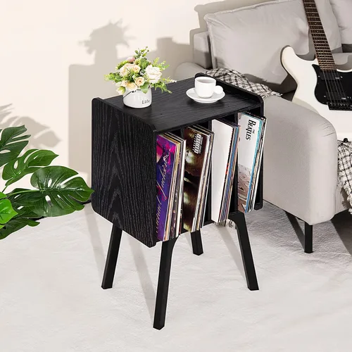 Vista 8 de LELELINKY - Soporte para tocadiscos de 11.7 pulgadas de ancho, mesa de almacenamiento para discos de vinilo color negro con 4 gabinetes, almacena