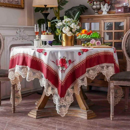 Vista 14 de SUTAVIA Mantel de Mesa Bordado con Encaje, Cubierta de Mesa Rectangular Estilo Granja, Mantel de Macramé Clásico Oblongo con Decoración Floral