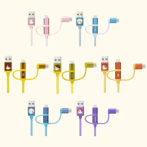 Vista 4 de BTS Cables de caracteres TinyTAN 3 en 1 Cable_JIN (USB-A a USB-C, Micro USB, cable certificado MFI) Compatible con Android, Galaxy Series, iPhone