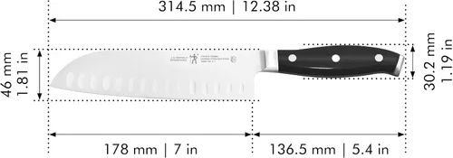 Vista 5 de Henckels Cuchillo Santoku Forjado Premio de Borde Hueco, 7 pulgadas, Negro/Acero Inoxidable