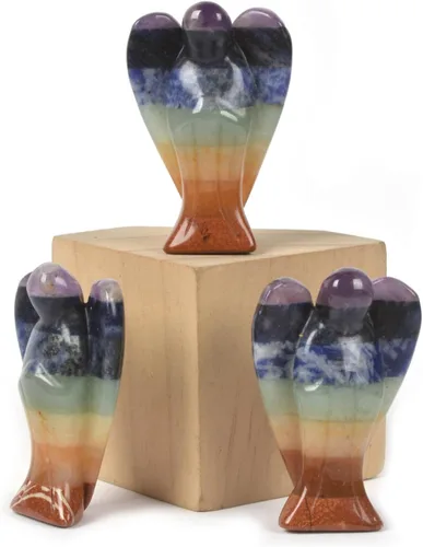 Vista 3 de Justinstones Estatua de Ángel de la Guarda de Gema Tallada en 7 Chakras, Ángel de la Paz en Bolsillo, 5 cm