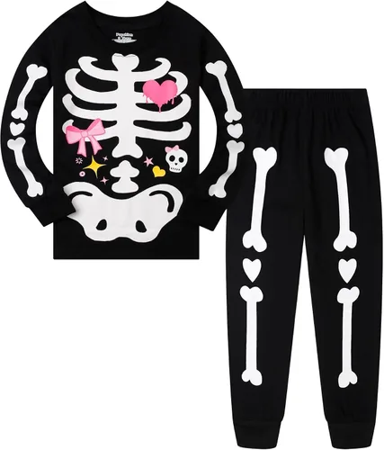 Vista 10 de Conjunto de pijama de esqueleto para niños pequeños, ropa de dormir de calabaza para niños, Halloween, 2 piezas skeleton 3