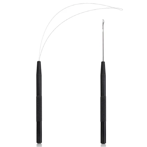 Vista 2 de NEWISHTOOL Kit de herramientas de extensión de cabello de acero inoxidable, gancho para tirar de aguja de bucle y enhebrador, dispositivo de cuentas